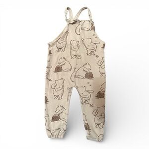 H&M Disney Collab Winnie the Pooh Bear Cream Knit Overalls Size 2T Kid-core Used